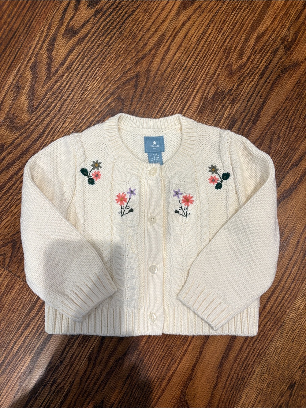 GAP Baby Cream Knit Cardigan with Floral Stitching
